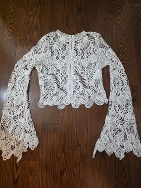 Ivory Crochet Lace Zip-Back Crop Top